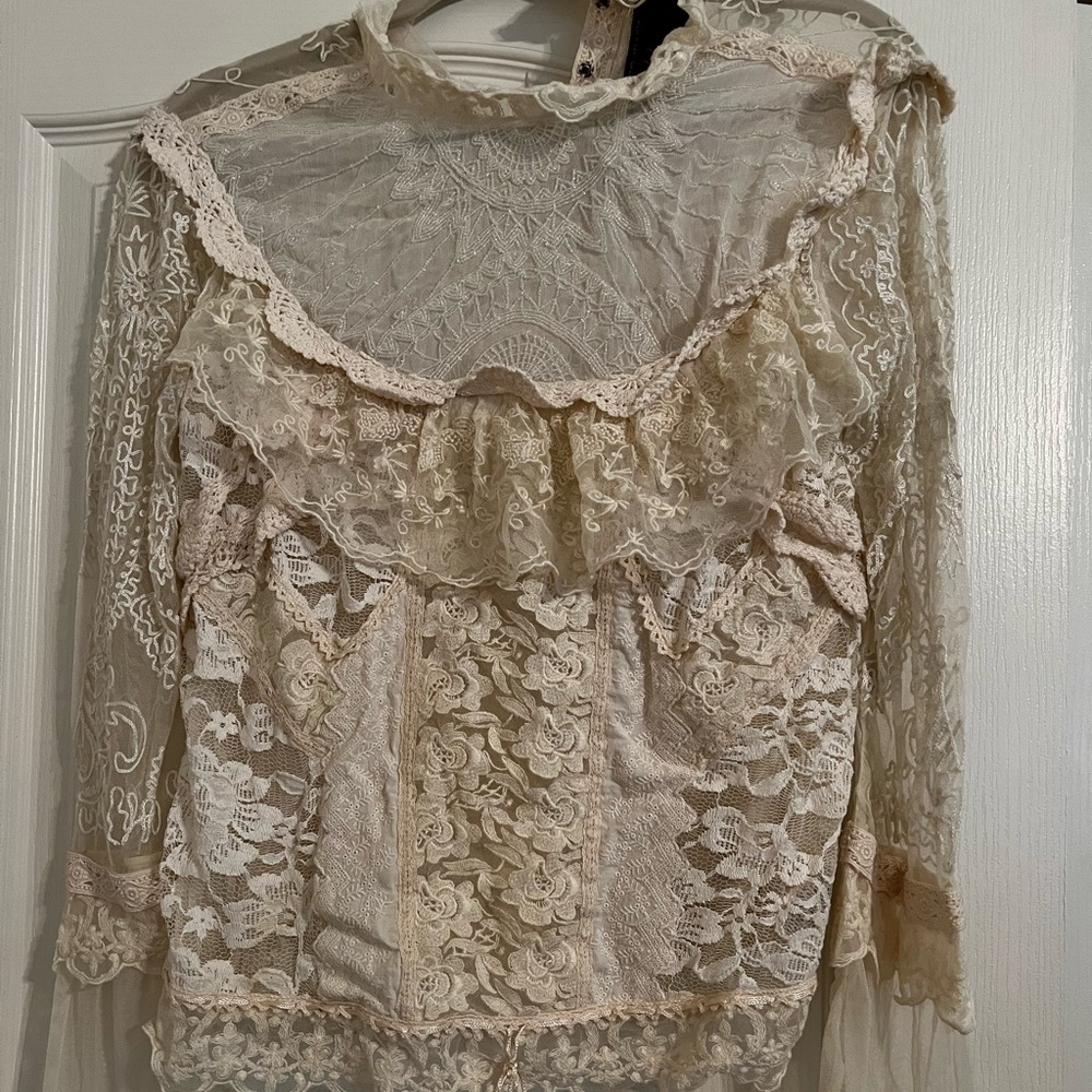 Free People crochet lace beaded blouse
